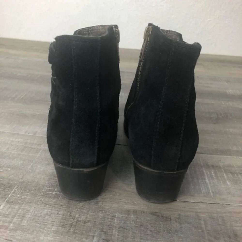 H London Black Suede Woven Ankle Boots Zipper size EU 37 US 6